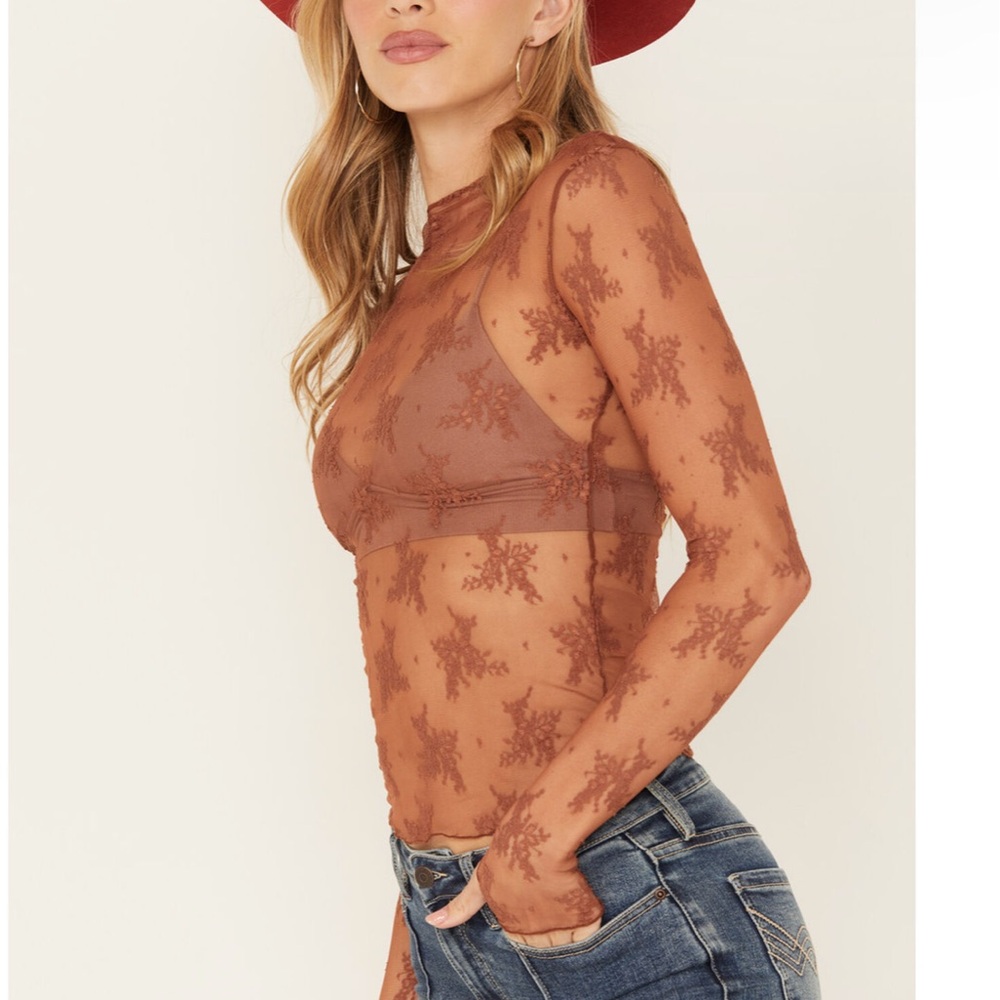 Lace blouse top shirt mesh transparent sexy women’s long sleeve